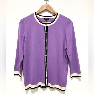 Talbots Purple Button-Up Cotton Blend 3/4 Sleeve Charming Cardigan Size Small